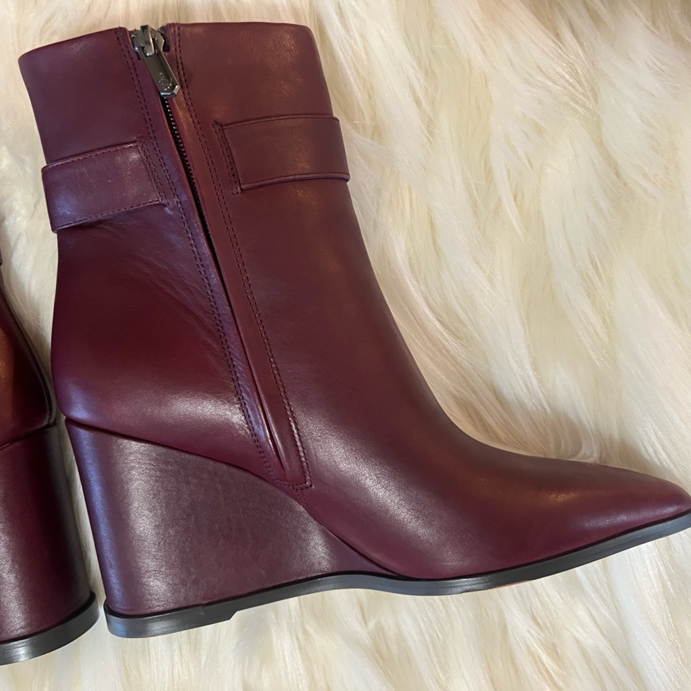 SAM EDELMAN Weslie Leather Wedge Ankle Boots, Burgandy - Picture 8 of 13
